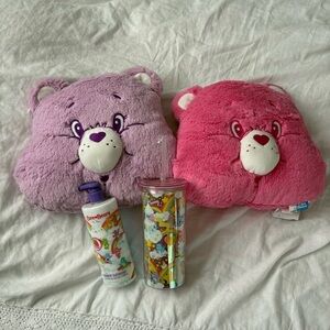 NEW NWT Care Bear Bundle Cushion pillow lotion water bottle cup